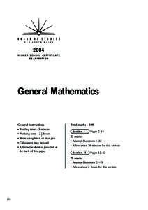 2004 H I G H E R S C H O O L C E R T I F I C AT E E X A M I N AT I O N General Mathematics