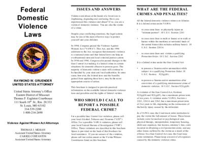 Federal Domestic Violence Laws  RAYMOND W. GRUENDER