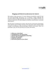           Blogging and Web2.0 Considerations for Schools 