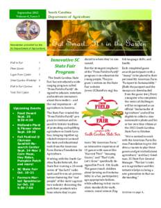 September 2012 Volume 4, Issue 3 Newsletter provided by the SC Department of Agriculture