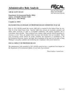 Administrative Rule Analysis AIR QUALITY RULES Mary Ann Cleary, Director Phone: (http://www.house.mi.gov/hfa