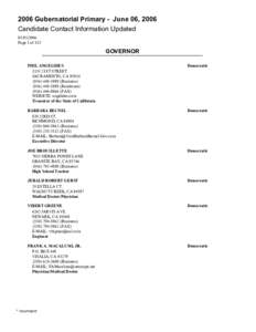 2006 Gubernatorial Primary - June 06, 2006 Candidate Contact Information Updated[removed]Page 1 of 153  GOVERNOR