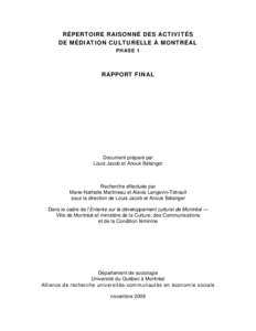 Typologie des activits de mdiation culturelle  Montral