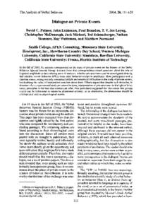 2004, 20, The Analysis ofVerbal Behavior Dialogue on Private Events David C. Palmer, John Eshleman, Paul Brandon, T. V. Joe Layng,