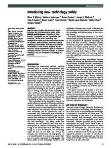 Original research  Introducing new technology safely Oliver T Mytton,1 Adriana Velazquez,2 Reiner Banken,3 Joseph L Mathew,4 Tuija S Ikonen,5 Kevin Taylor,6 Frank Painter,7 Rachel Jean-Baptiste,8 Albert Poon,9 Enrique Ru