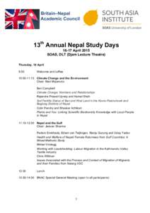 Britain–Nepal Academic Council 13th Annual Nepal Study DaysApril 2015 SOAS, DLT (Djam Lecture Theatre)