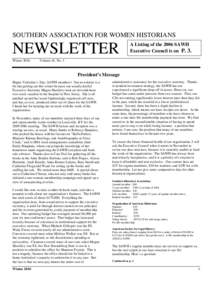 SOUTHERN ASSOCIATION FOR WOMEN HISTORIANS  NEWSLETTER Winter[removed]Volume 41, No. 1