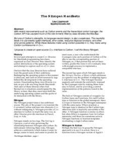 The Nitrogen Manifesto Lisa Lippincott  Abstract With recent improvements such as Carbon events and the hierarchical control manager, the Carbon API has usurped much of the role formerly filled by class 