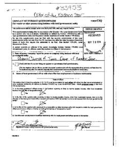 FORMCIQ  CONFLICT OF INTEREST QUESTIONNAIRE For vendor or other person doing business with loeal governmental entity  OFFICE USE ONLY