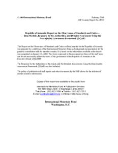 Republic of Armenia: Report on the Observance of Standards and Codes— Data Module, Response by the Authorities, and Detailed Assessment Using the  Data Quality Assessment Framework (DQAF); IMF Country Report 09/50; Jan