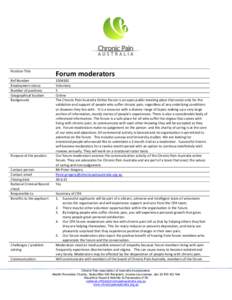 Position Title  Forum moderators Ref Number Employment status