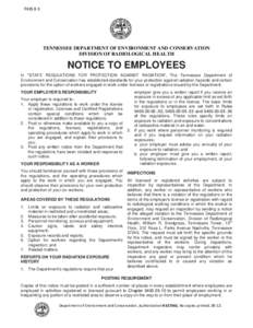 RHS 8-3  TENNESSEE DEPARTMENT OF ENVIRONMENT AND CONSERVATION DIVISION OF RADIOLOGICAL HEALTH  NOTICE TO EMPLOYEES
