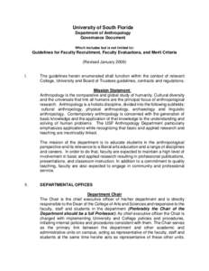 DEPARTMENT OF ANTHROPOLOGY GOVERNANCE DOCUMENT