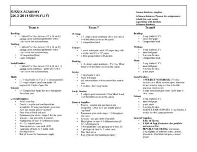   	
   SUSSEX	
  ACADEMY	
   2013-­2014	
  SUPPLY	
  LIST	
     	
   	
  