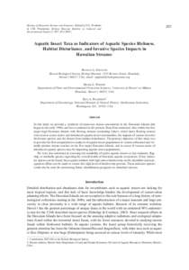 Biology of Hawaiian Streams and Estuaries. Edited by N.L. Evenhuis & J.M. Fitzsimons. Bishop Museum Bulletin in Cultural and Environmental Studies 3: 207–[removed]Aquatic Insect Taxa as Indicators of Aquatic Species