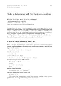 Olympiads in Informatics, 2014, Vol. 8, 145–155 © 2014 Vilnius University, IOI 145  Tasks in Informatics with Pre-Existing Algorithms