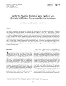 Center to Advance Palliative Care Inpatient Unit Operational Metrics: Consensus Recommendations