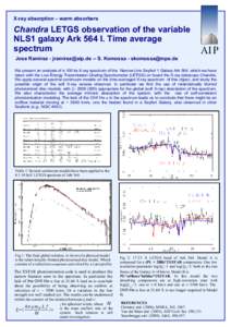 X-ray absorption – warm absorbers  Chandra LETGS observation of the variable NLS1 galaxy Ark 564 I. Time average spectrum Jose RamirezS. Komossa - 