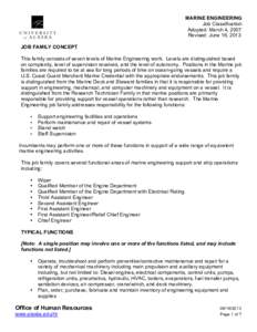 MARINE ENGINEERING Job Classification Adopted: March 4, 2007 Revised: June 16, 2013 JOB FAMILY CONCEPT This family consists of seven levels of Marine Engineering work. Levels are distinguished based