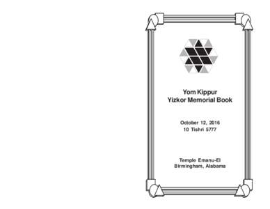 Yom Kippur Yizkor Memorial Book October 12, Tishri 5777