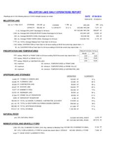 MILLERTON LAKE DAILY OPERATIONS REPORT DATE Readings are for the following date as of 24:00 midnight (except as noted):  RUN DATE: [removed]