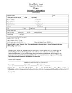 City of Rocky Mount Inspection Services Fence Permit Application (Residential)