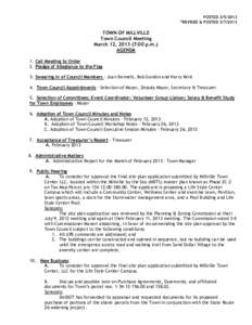 POSTED[removed] *REVISED & POSTED[removed]TOWN OF MILLVILLE Town Council Meeting March 12, [removed]:00 p.m.)