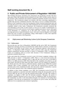 Staff working document No. 3 3 Public and Private Enforcement of Regulation[removed]This Working Document summarizes the enforcement and monitoring activities that have taken place both at the European and the national