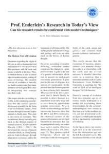 Prof. Enderlein’s Research in Today’s View Can his research results be confirmed with modern techniques? by Dr. Peter Schneider, Germany