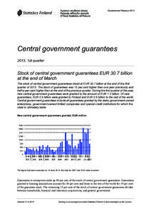 Government FinanceCentral government guarantees 2013, 1st quarter  Stock of central government guarantees EUR 30.7 billion