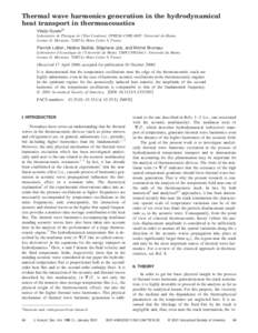 Thermal wave harmonics generation in the hydrodynamical heat transport in thermoacoustics Vitalyi Guseva) Laboratoire de Physique de l’Etat Condense´, UPRESA-CNRS 6087, Universite´ du Maine, Avenue O. Messiaen, 72085