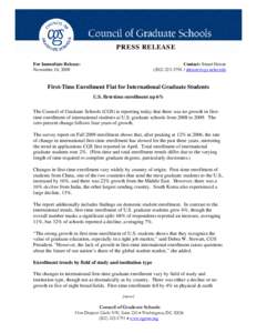 CGS press release: 2009 first-time graduate enrollment up 6% for US students; no growth for international