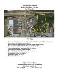 Large Mixed Use Parcel South Park Retail Corridor Carrollton, GA. Carrollton Bypass  US Hwy 27