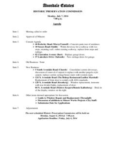 Avondale Estates HISTORIC PRESERVATION COMMISSION Monday, July 7, 2014 7:00 p.m.  Agenda