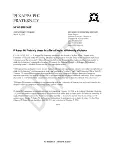 PI KAPPA PHI FRATERNITY NEWS RELEASE FOR IMMEDIATE RELEASE March 28, 2013
