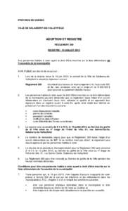 PROVINCE DE QUÉBEC  VILLE DE SALABERRY-DE-VALLEYFIELD ADOPTION ET REGISTRE RÈGLEMENT 260
