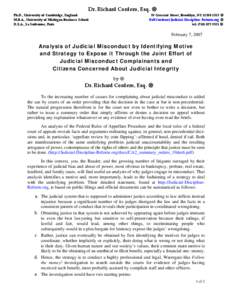 Dr. Richard Cordero, Esq. ȱ Ph.D., University of Cambridge, England  M.B.A., University of Michigan Business School   D.E.A., La Sorbonne, Paris   59 Crescent Street, Brooklyn, NY 11208‐1515 