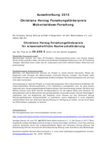 Ausschreibung Christiane Herzog Forschungsförderpreis Mukoviszidose