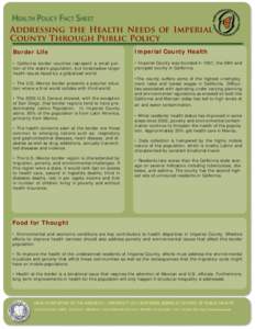 Health Policy Fact Sheet: Addressing the Health Needs of Imperial County Through Public Policy