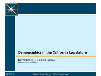 Demographics in the California Legislature November 2016 Election Update Updatedat 11:00 am