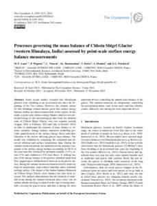 The Cryosphere, 8, 2195–2217, 2014 www.the-cryosphere.netdoi:tc © Author(sCC Attribution 3.0 License.  Processes governing the mass balance of Chhota Shigri Glacier