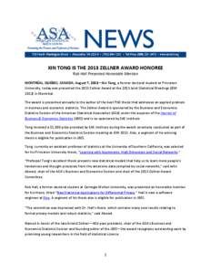 Microsoft Word - ASA ANNOUNCES 2013 ZELLNER AWARD HONOREE FINAL.docx