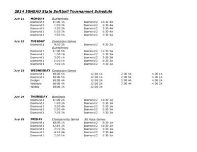 2014 IGHSAU State Softball Tournament Schedule July 21 MONDAY Diamond Diamond