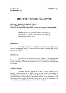 For discussion on 14 January 2011 FCR[removed]ITEM FOR FINANCE COMMITTEE