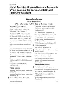 CHAPTER 10  List of Agencies, Organizations, and Persons to Whom Copies of the Environmental Impact Statement Were Sent Hoover Dam Bypass