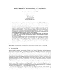 PORs: Proofs of Retrievability for Large Files Ari Juels1 and Burton S. Kaliski Jr.2 1 RSA Laboratories Bedford, MA, USA