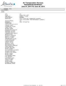 Treasury Board and Finance - Air Transportation Service - Passenger Manifest June 2014