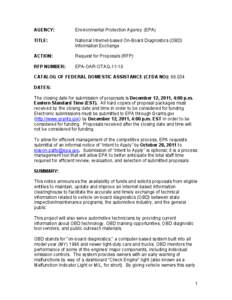 National Internet-based On-Board Diagnostics (OBD) Information Exchange - Request for Proposals