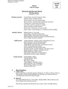 Electrical and Elevator Board February 27, 2014 DRAFT State of Oregon  Agenda