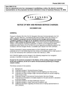 NOTICE OF NEW AND REVISED SERVICE CHARGES